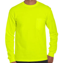 Load image into Gallery viewer, Small, Gildan, Long Sleeve Safety Green Pocket T-Shirt [2410]
