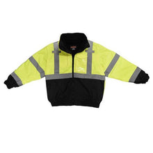 Load image into Gallery viewer, Radians SJ210B-3ZGS - Safety Green Hi-Viz Bomber Jacket | Front View Flat
